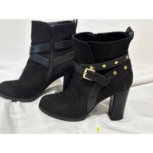 Woman’s APT 9 Black Suede Zip‎ Boots Sz 9 chunky biker studded buckle straps